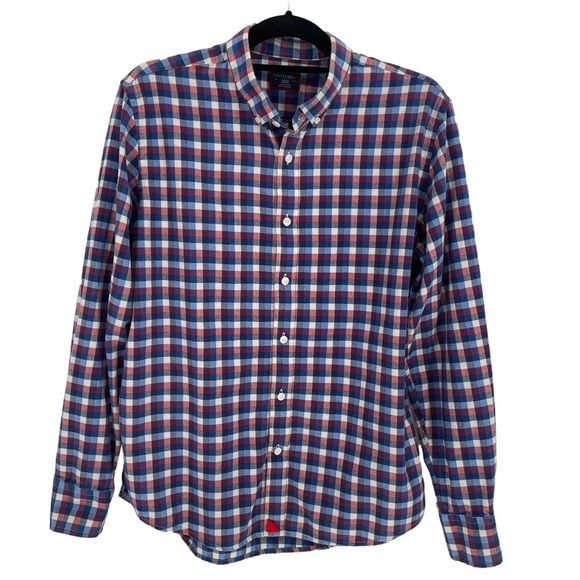 UNTUCKit Slim Fit Red & Blue Plaid Check Button Down Long Sleeve Shirt - Sz L - Picture 1 of 15